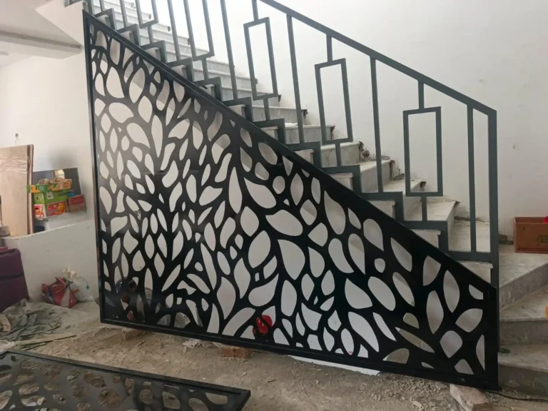 Laser-cut steel staircase railing